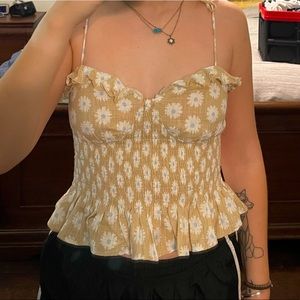 Spaghetti Strap Tan Flowered Top Small